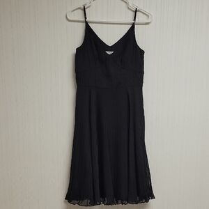 Ann Taylor LOFT Black Pleated Midi Sundress Spaghetti Strap Empire Waist 2